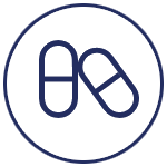 icon-4 Icon of two overlapping capsules inside a dark blue circle with a white background.