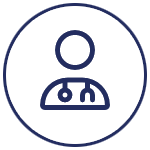 icon-5 Simple blue icon of a person above a padlock inside a white circle with a blue border.