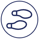icon-6 Two hands facing each other, palms up and down, inside a dark blue circle.